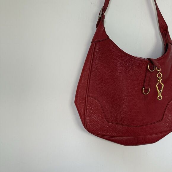 Classic Tote Bag Bordeaux Red Leather Shoulder Purse French Custom Gold Accent - Picture 4 of 16